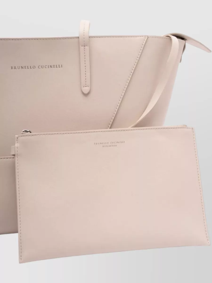Brunello Cucinelli Leather Tote Bag And Matching Pouch