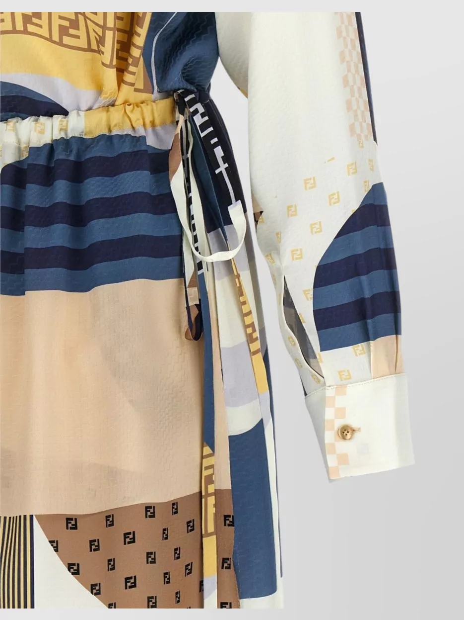 Fendi Patchwork Silk Button-Down Collar Dress