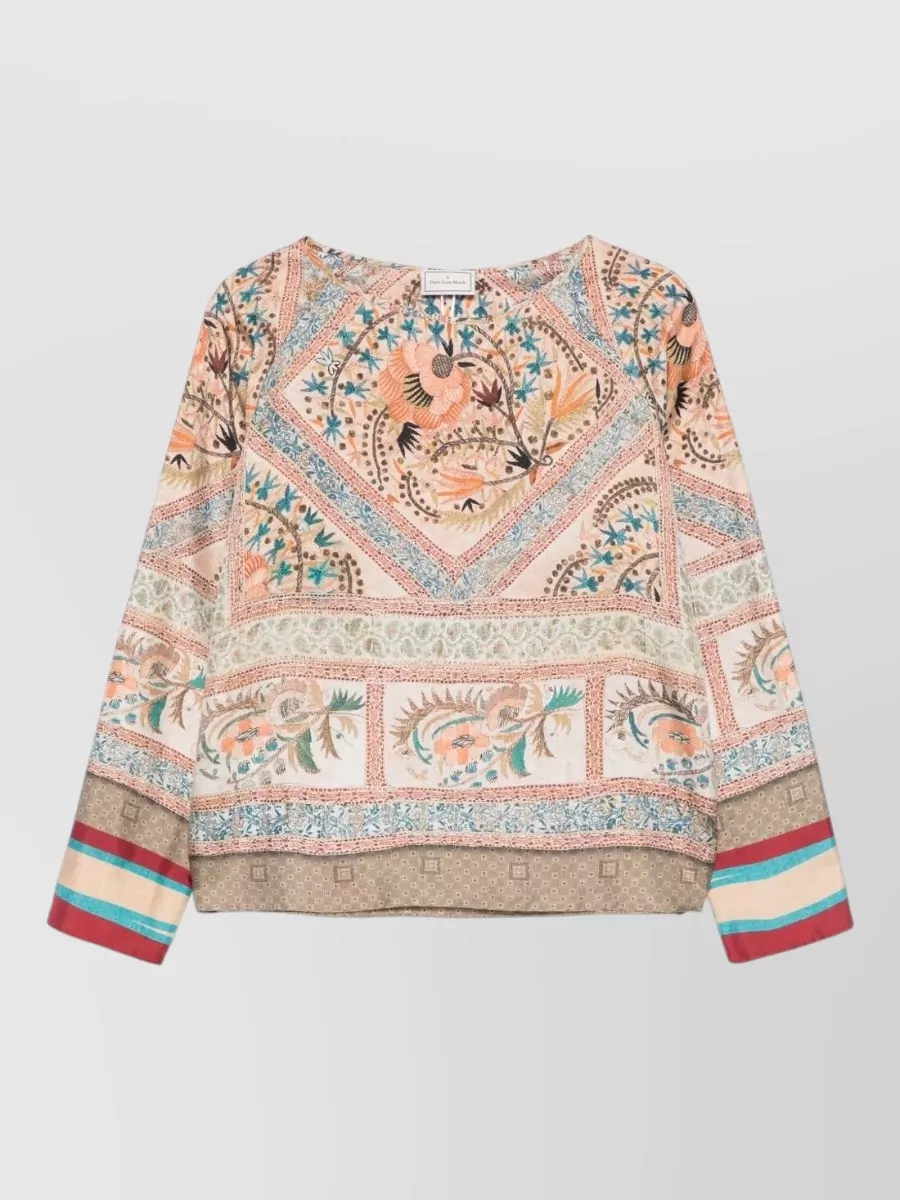 Pierre Louise Mascia Silk Printed Long-Sleeve Blouse