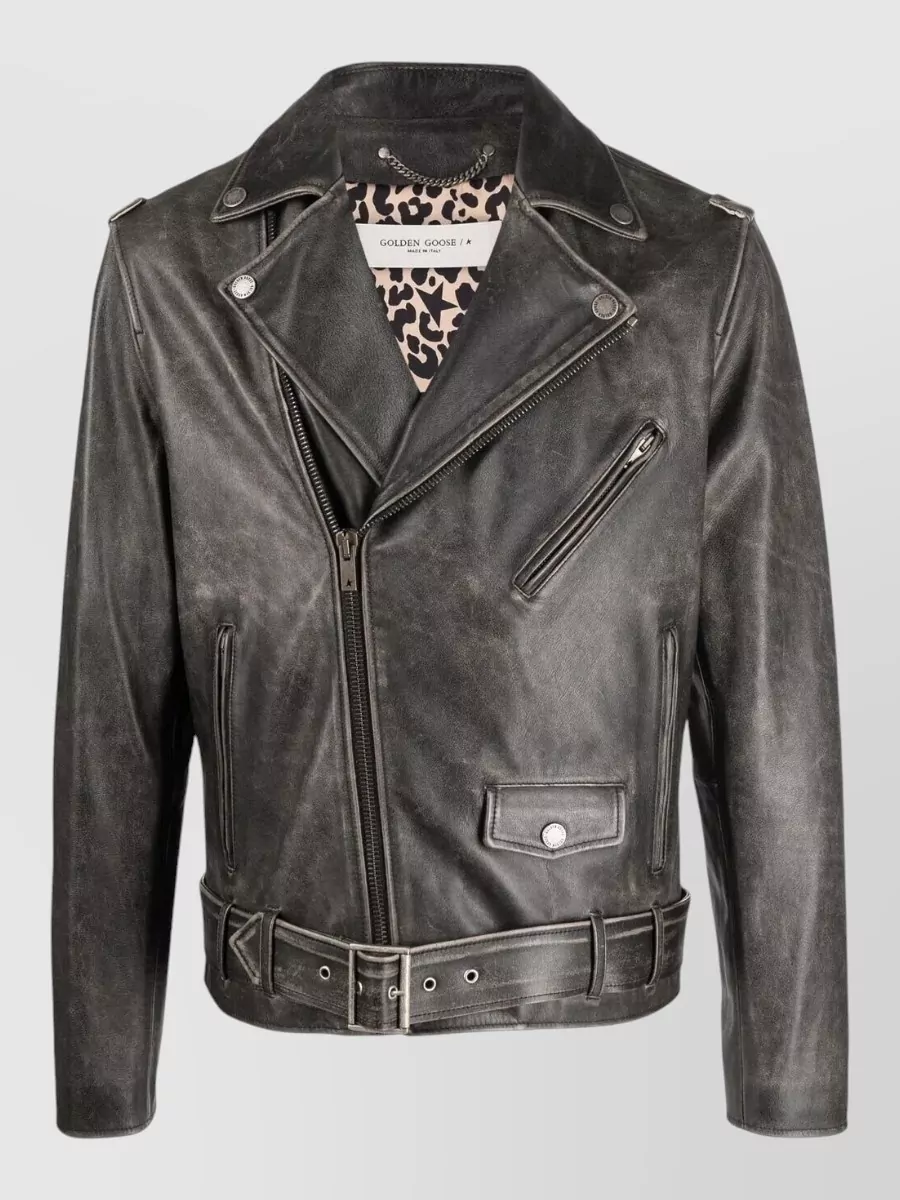Golden Goose Distressed Bull Leather Chiodo Jacket