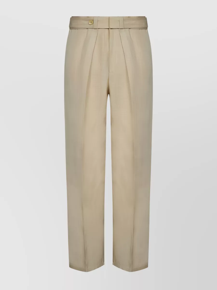 Shop Jil Sander Cotton Pleated Wide-leg Pants In Beige