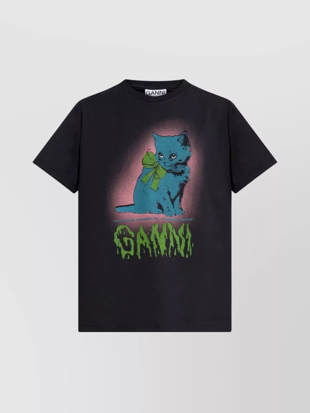 Ganni Women Basic Cotton Jersey Neon Kitty T-shirt In Black