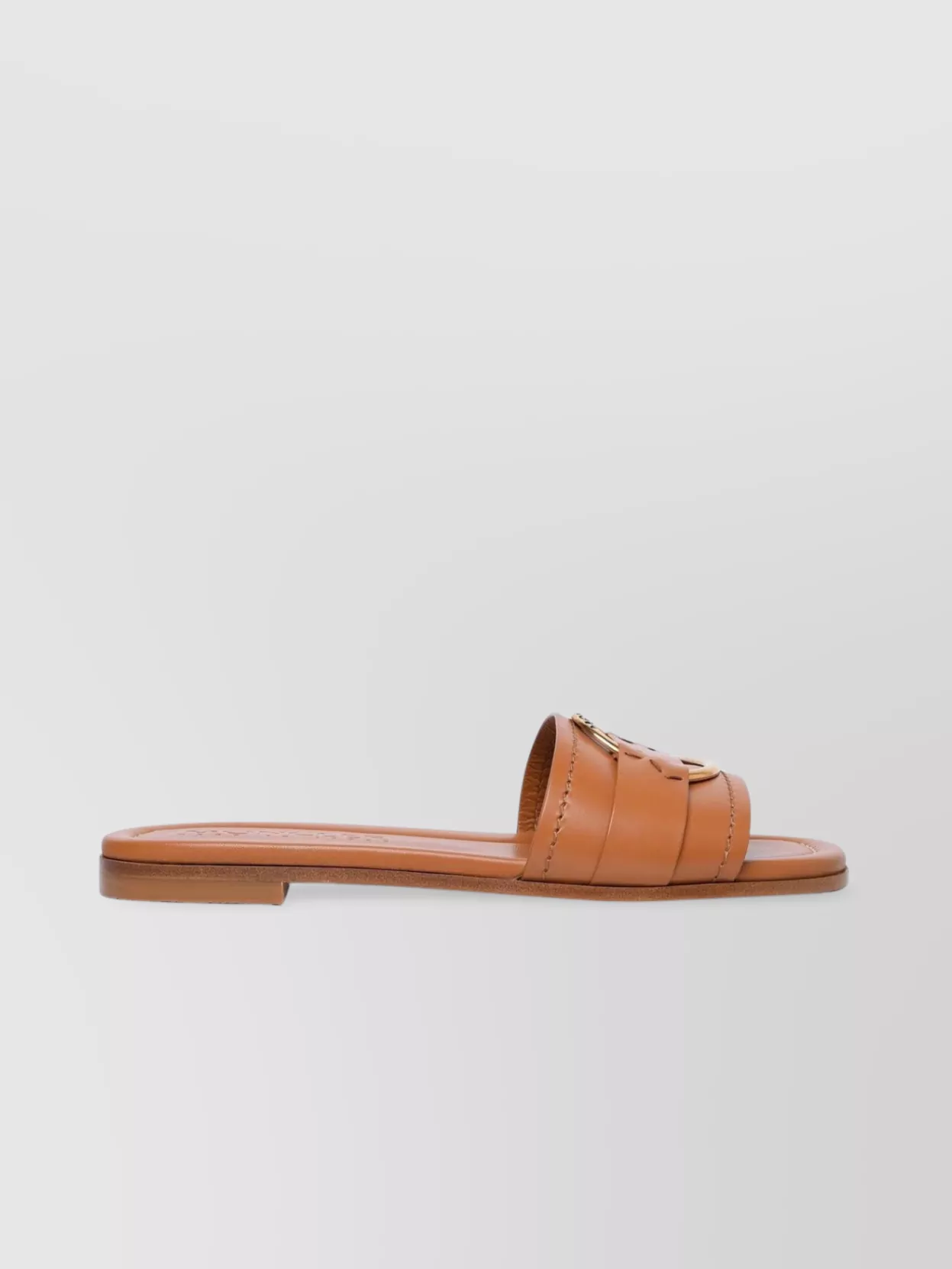 Shop Moncler Open Toe Leather Strappy Slippers In Brown