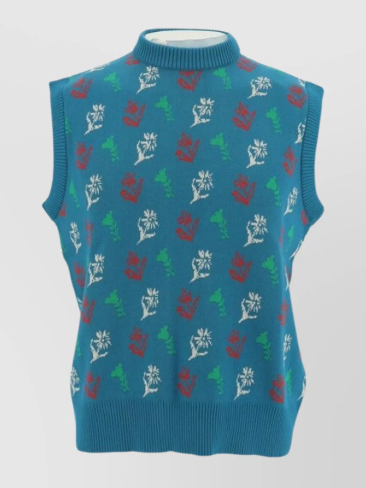 Chateau Orlando Jacquard Cotton Floral Sleeveless Vest In Blue