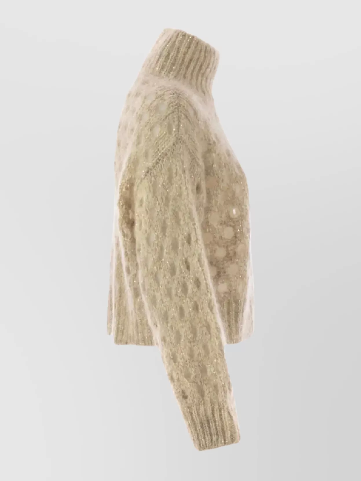 Brunello Cucinelli Women Dazzling Net Turtleneck Sweater Made Of Mohair And Wool Wispy In Brown