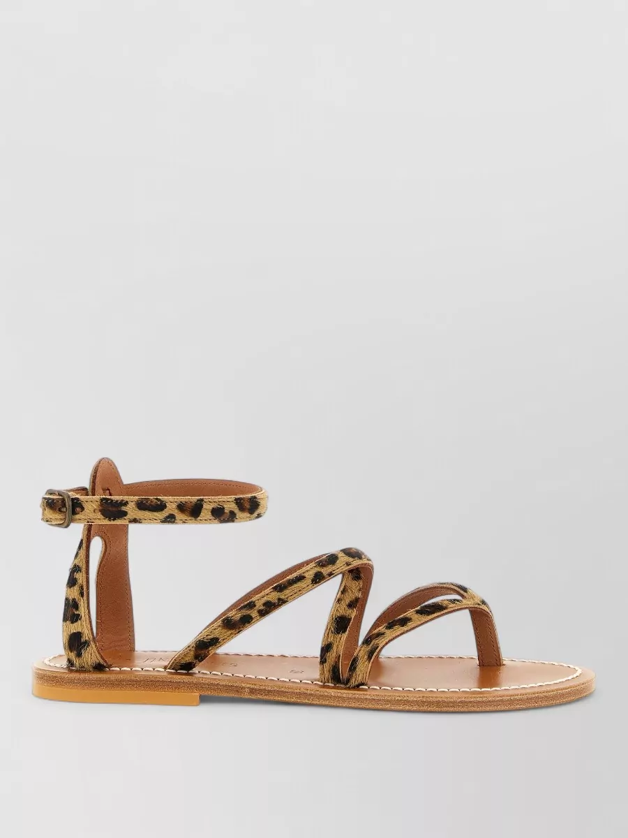 K. Jacques Leather Leopard-Print Flat Sandals
