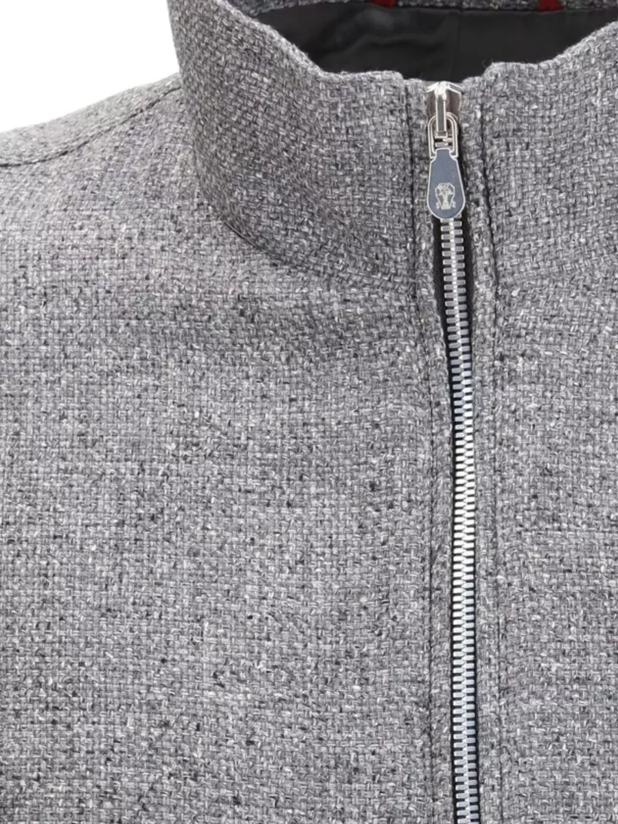 Brunello Cucinelli Zip Bomber Jacket High Collar Blend