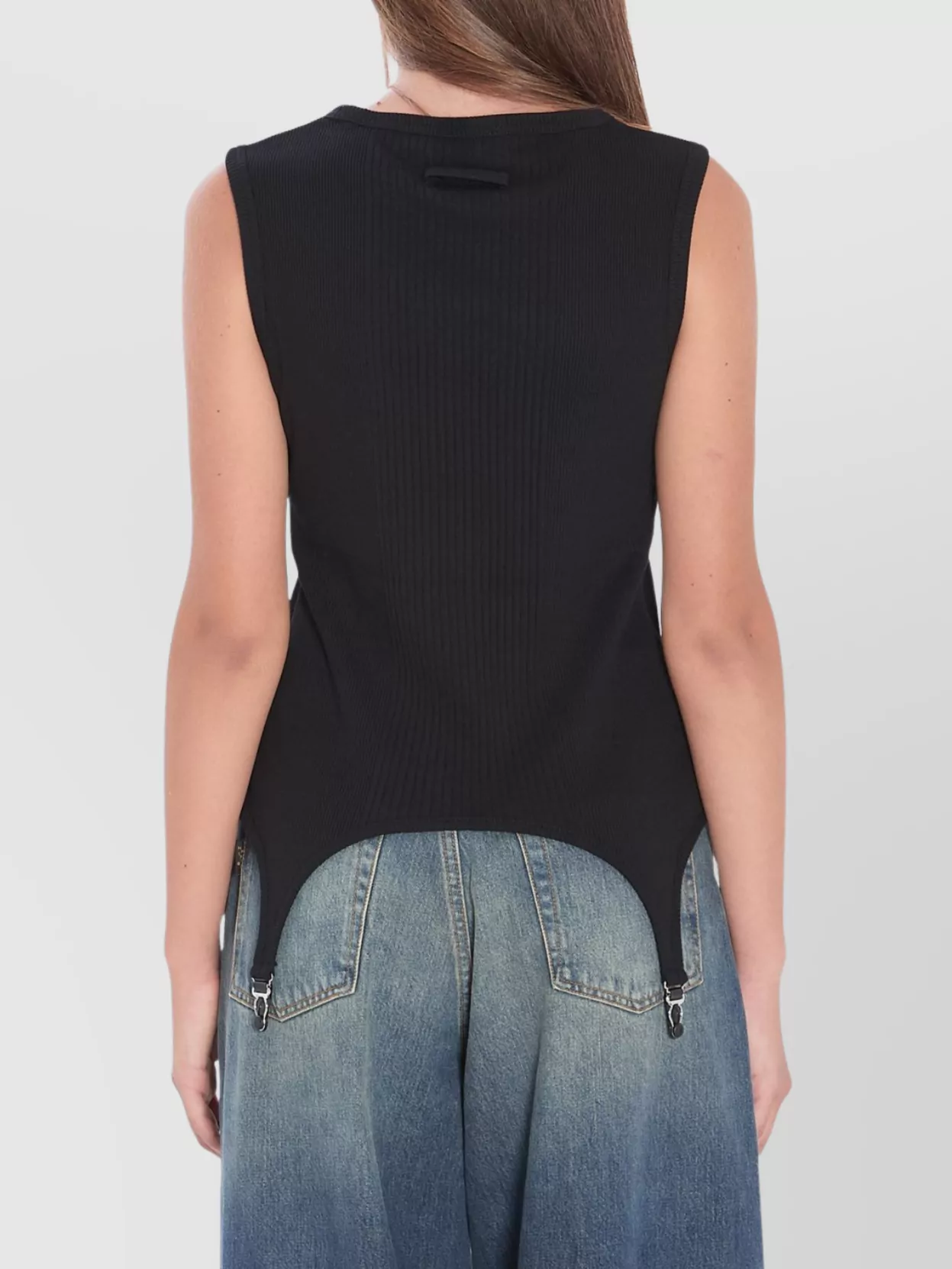 Jean Paul Gaultier Cotton Ribbed Tank Top With Lingerie Garter Clothing In Black