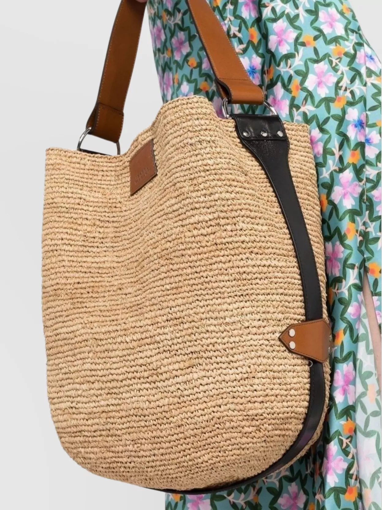 Isabel Marant Raffia Shoulder Bag Leather Trim