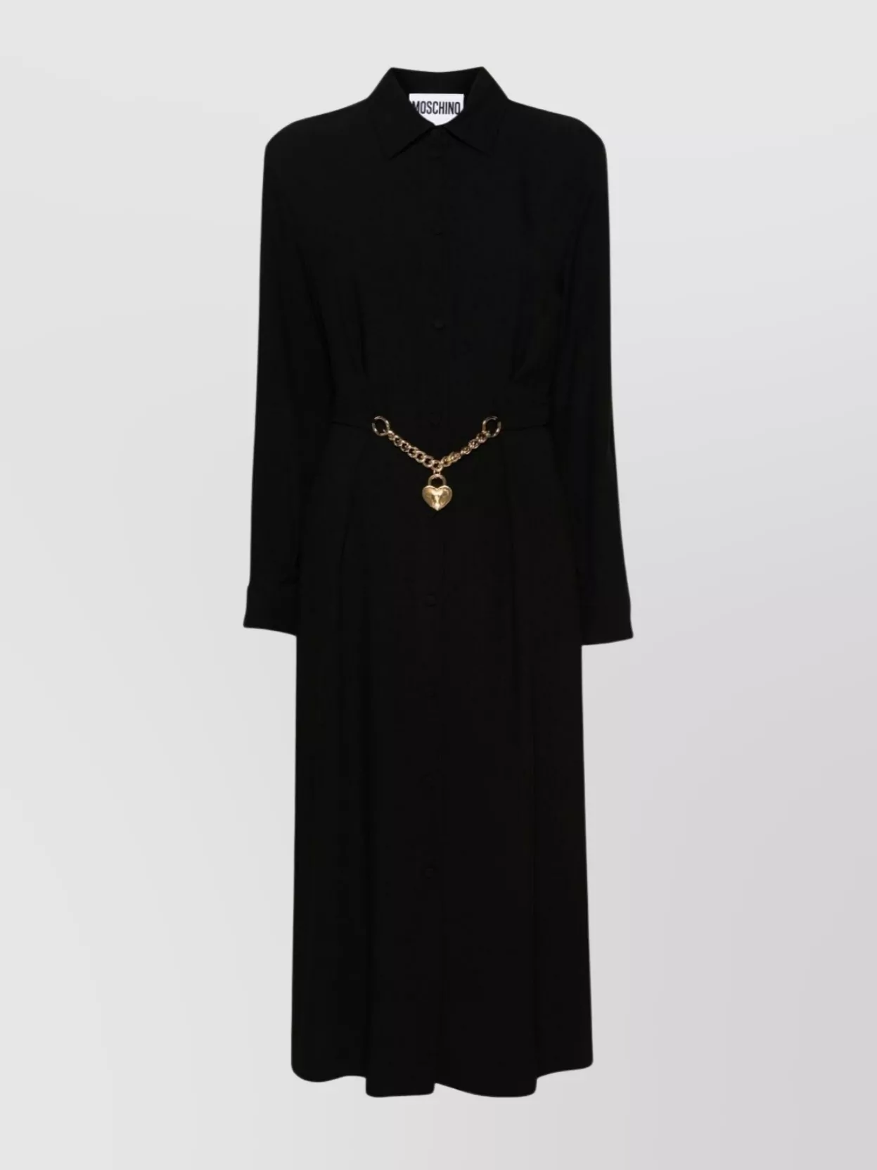 Moschino Midi Dress With Long Sleeves And Chain Belt In Black