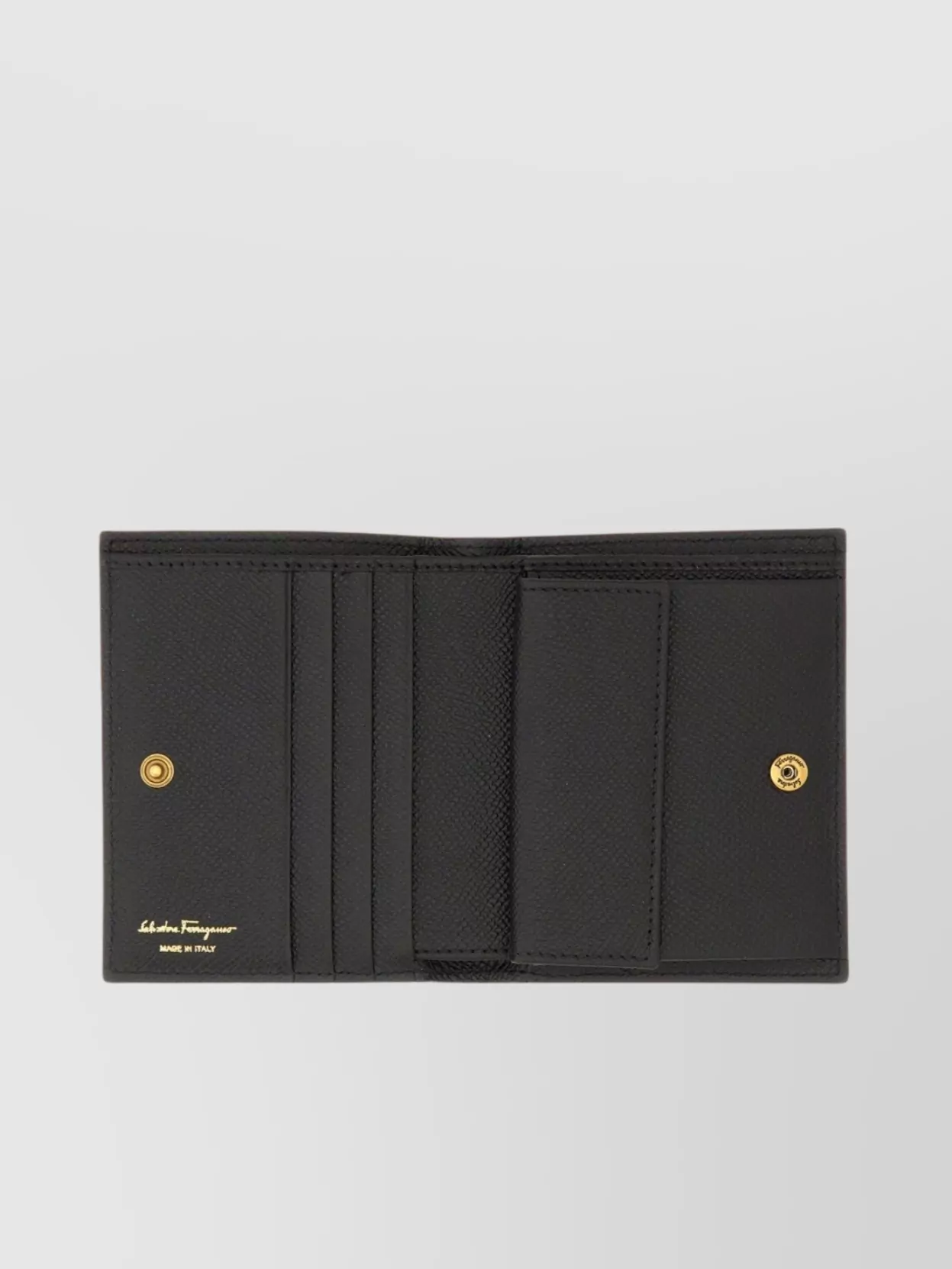 Ferragamo Gancini Compact Leather Wallet In Black