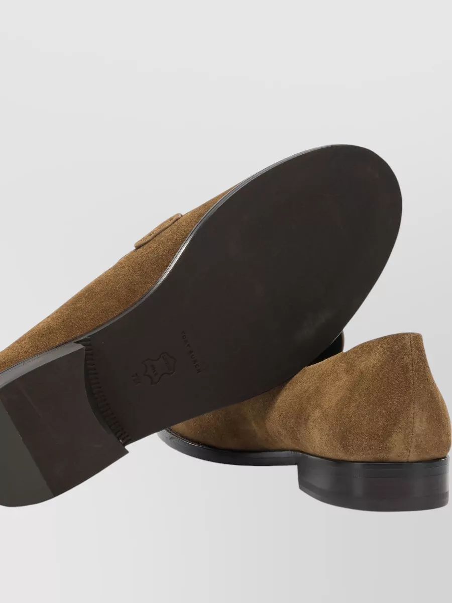 Tory Burch Suede Penny Strap Loafers Round Toe