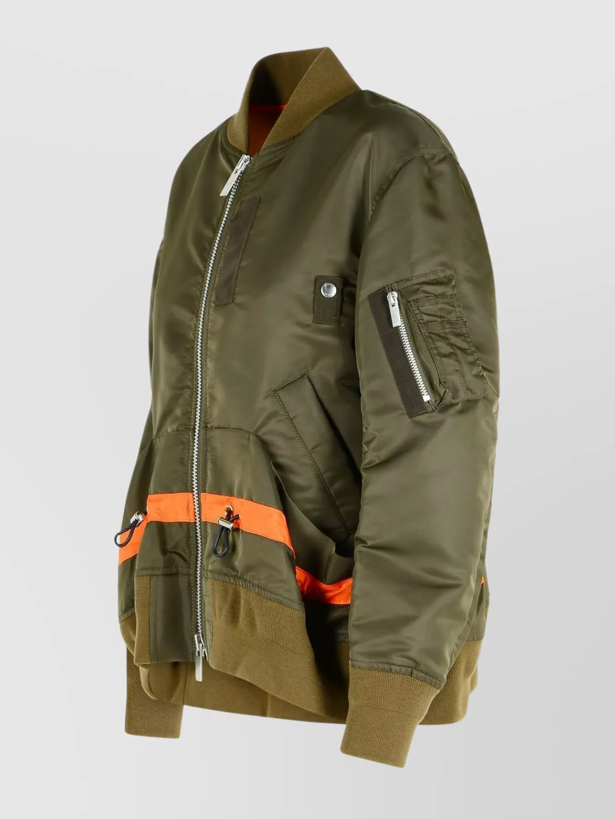 Sacai Ribbed Trim Nylon Bomber Jacket In Green