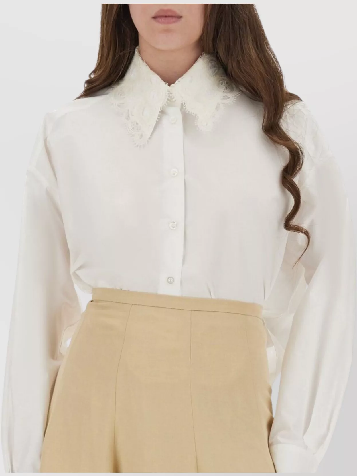 Fabiana Filippi Long Sleeve Lace Collar Top