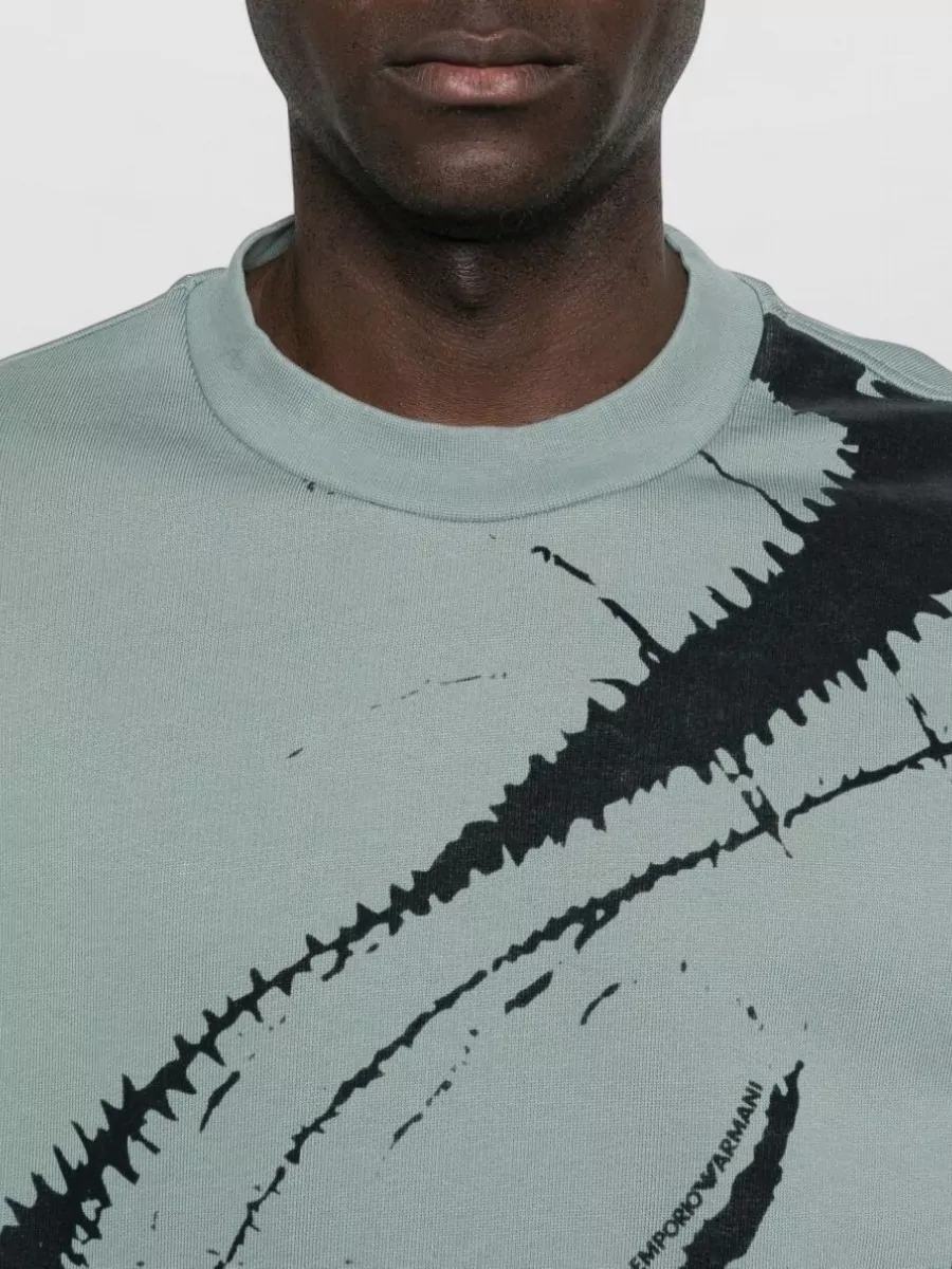 Emporio Armani Cotton Abstract Print Crewneck Sweatshirt