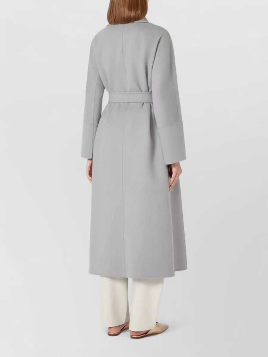 S Max Mara Belted Long Coat Notched Lapels Pockets