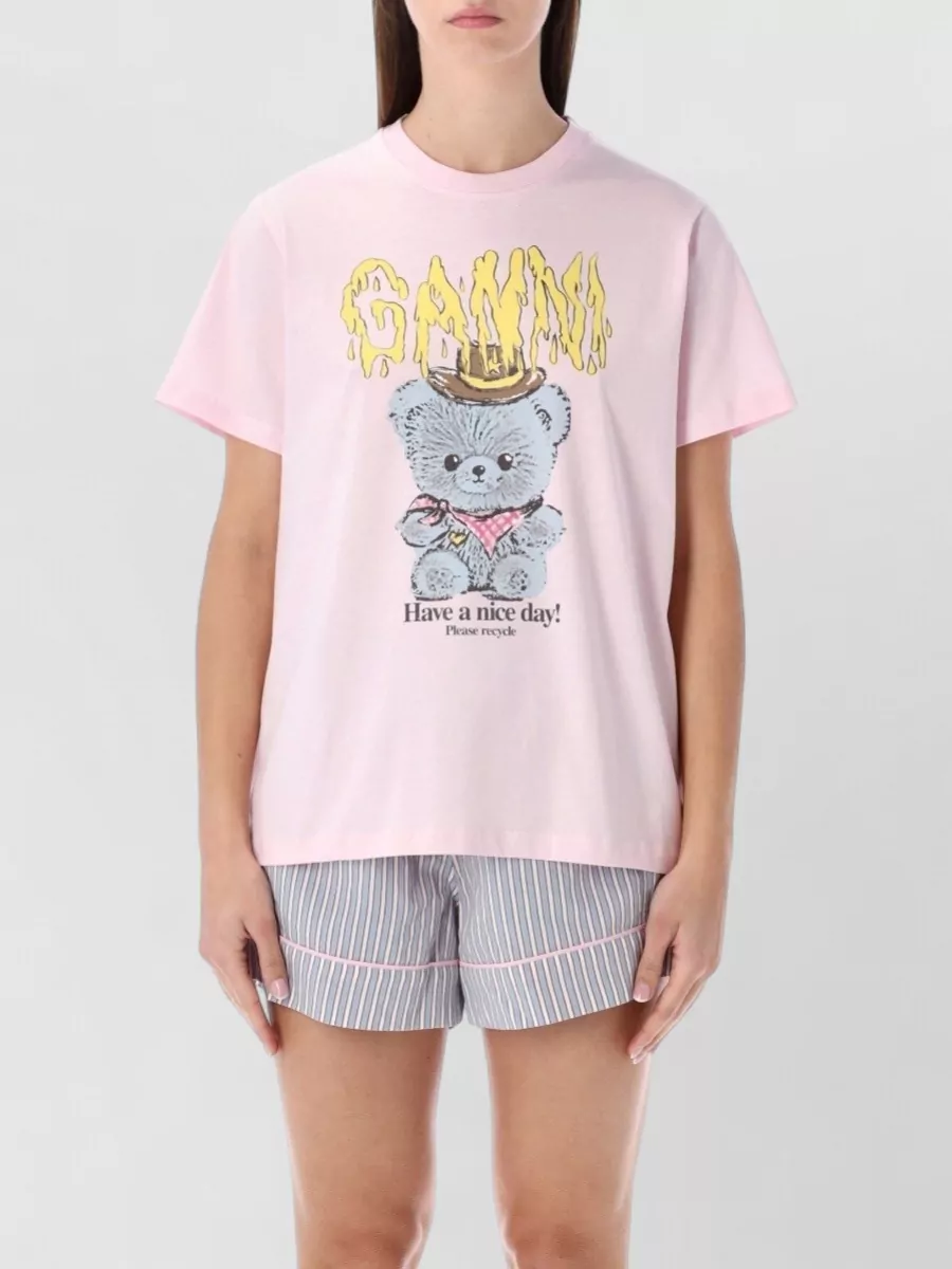 Ganni Graphic Teddy Bear Crew Neck T-shirt In Neutral