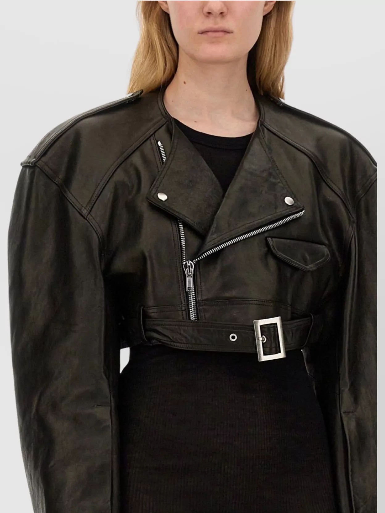 Rick Owens Short Waist Belted Sleeve Epaulettes Jacket