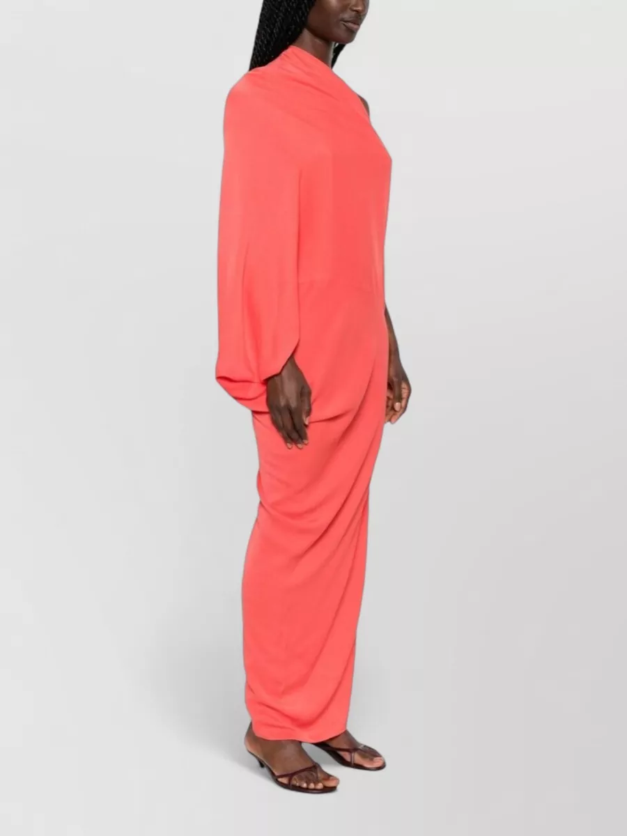Cortana Silk One-Shoulder Draped-Sleeve Asymmetric-Neck Maxi Dress