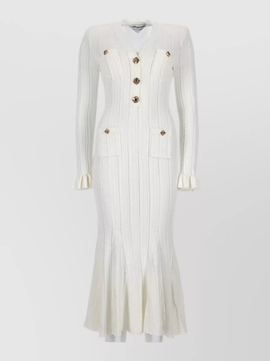 Self-Portrait Pointelle Knit Fitted Midi Dress