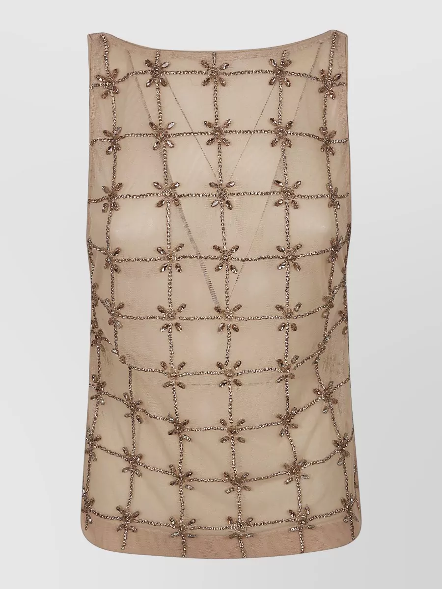 Pinko Crystal embellished tulle sleeveless v-neck top