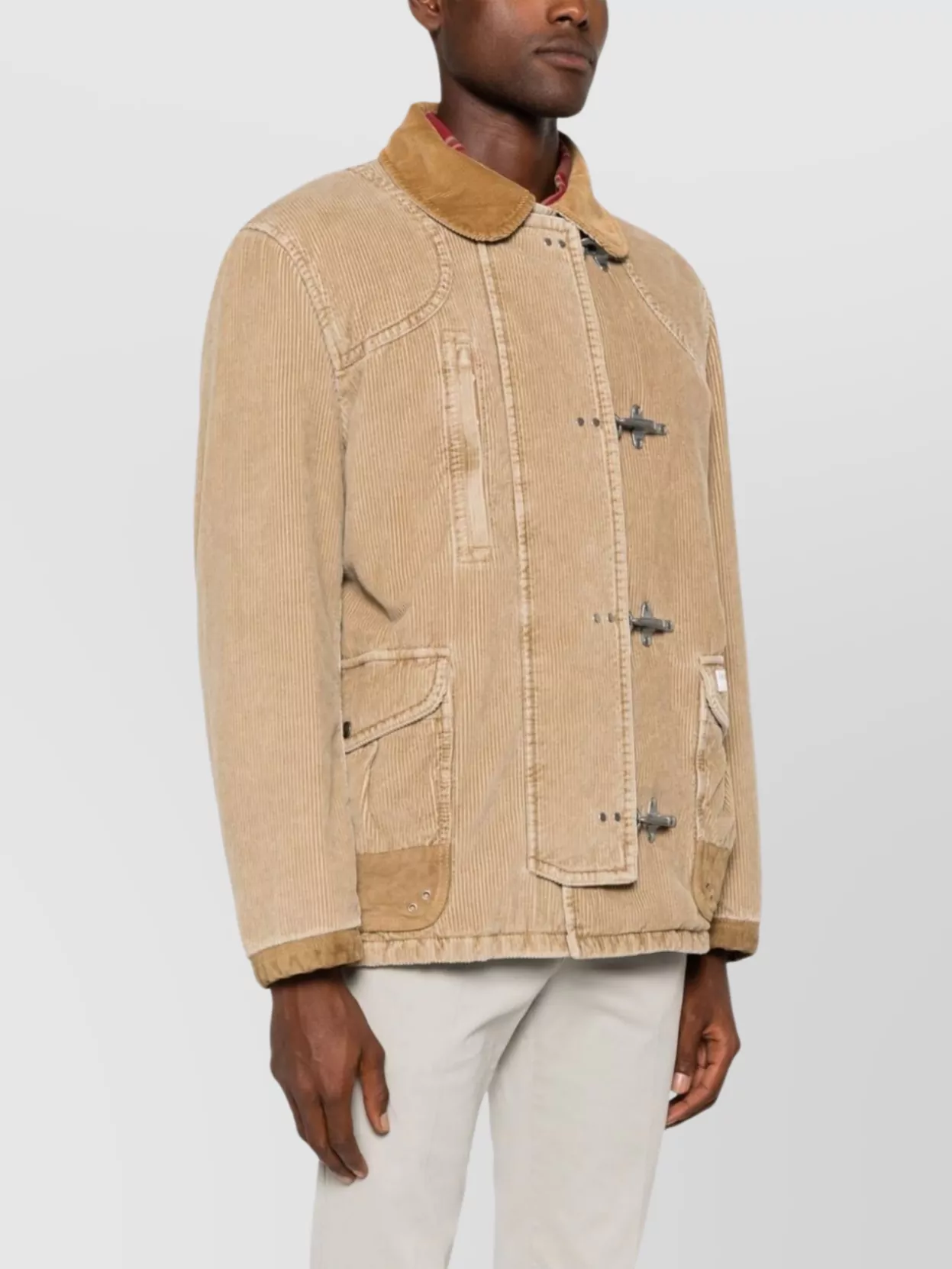 Fay Contrast Collar Corduroy Coat Front Pockets