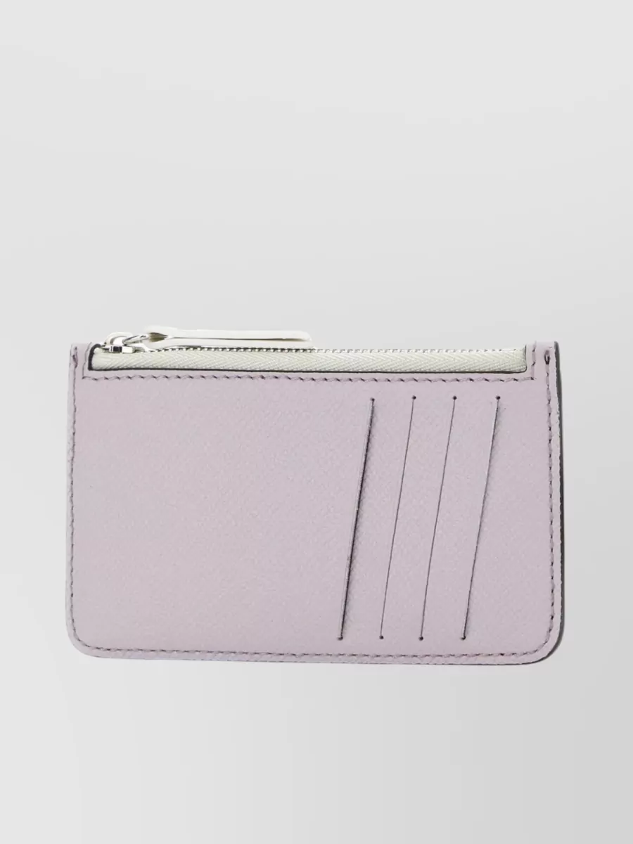 Shop Maison Margiela Contrasting Stitchings Leather Card Holder In Purple
