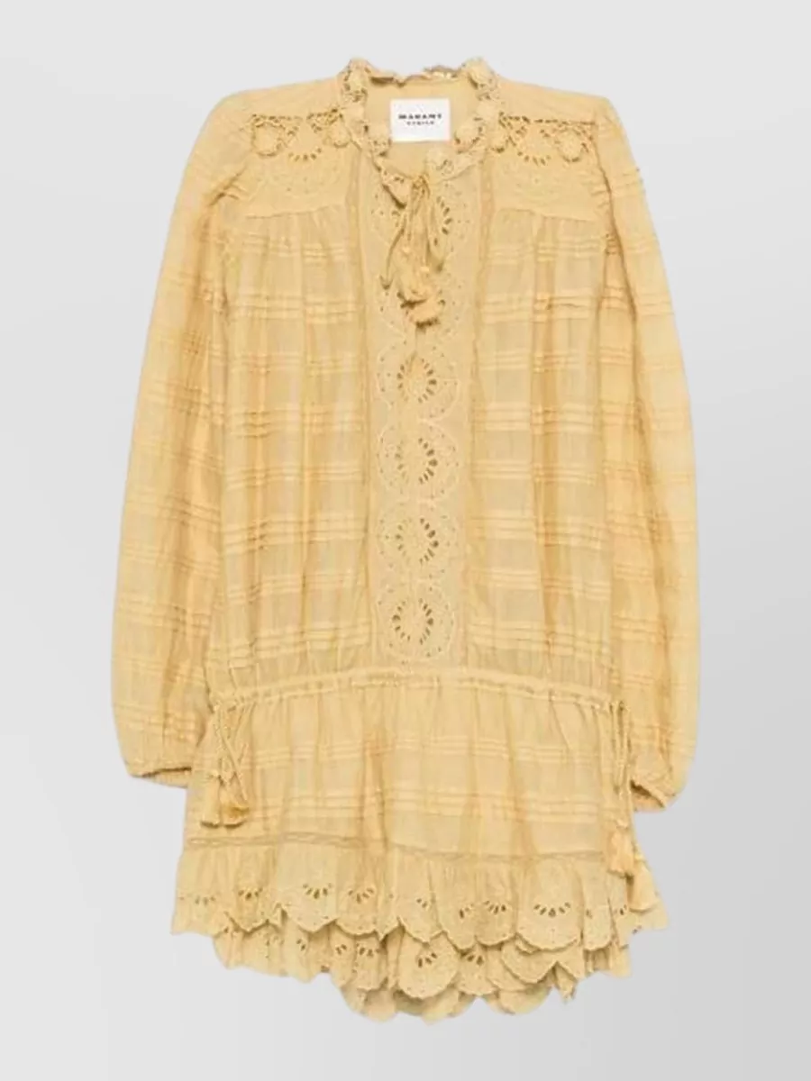 Isabel Marant Etoile Ruffled Embroidered Long-Sleeve Mini Dress