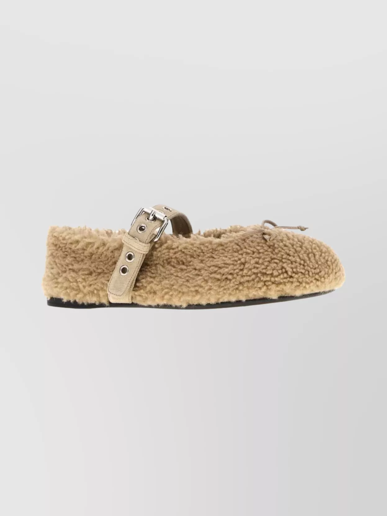 Miu Miu Ballerina Shoes With Buckle Detail And Flat Sole In Brown