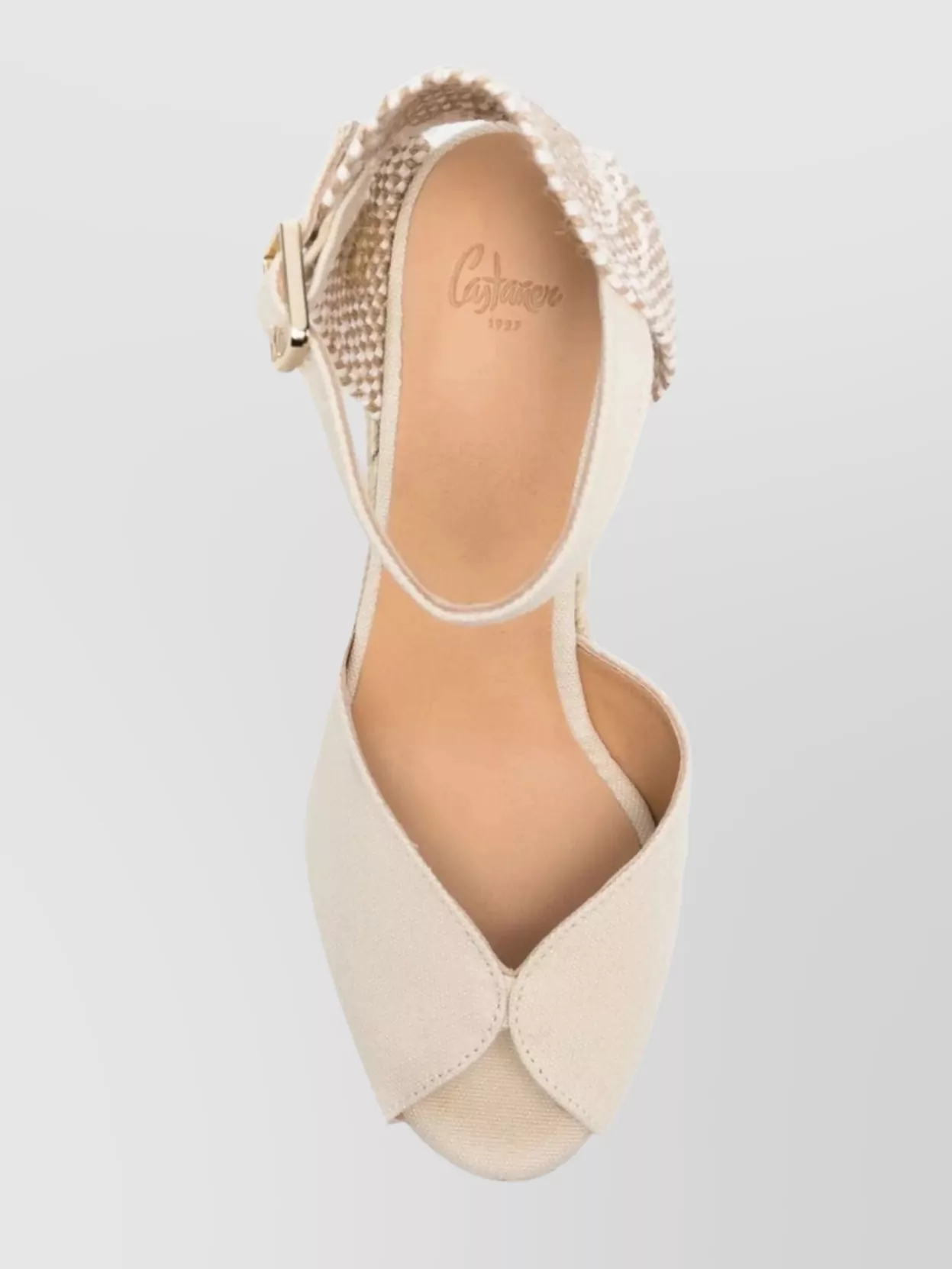 Shop Castaã±er Leather Peep-toe Wedge Espadrilles