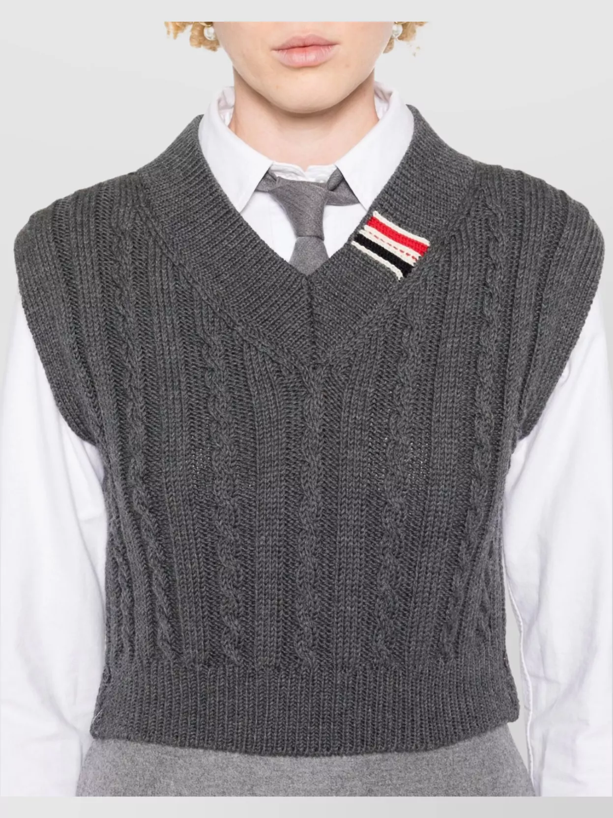 Thom Browne Cable-Knit Cropped Wool Vest