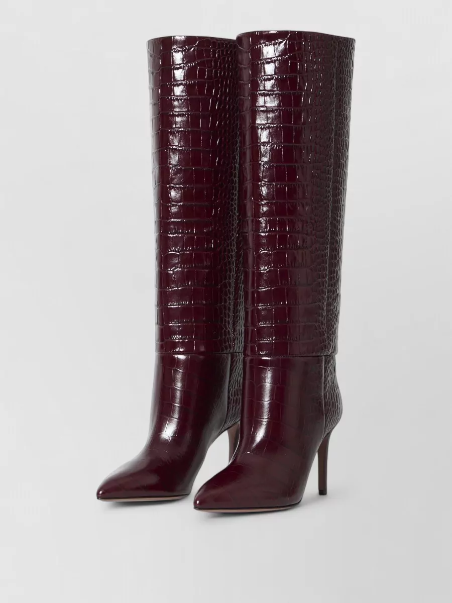 Paris Texas leather croc embossed knee high stiletto boots