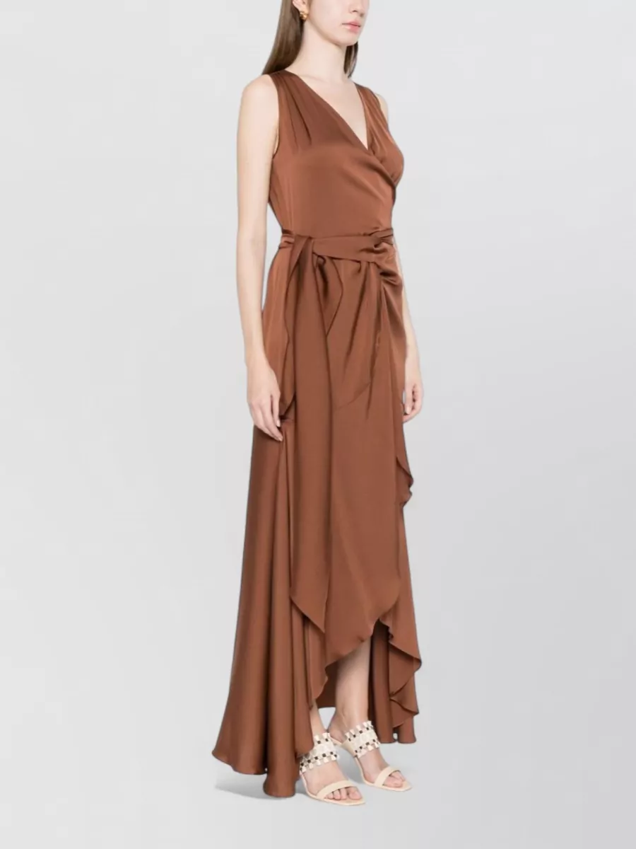 Silk95Five Silk V-Neck Draped Sleeveless Knot-Detail Maxi Dress