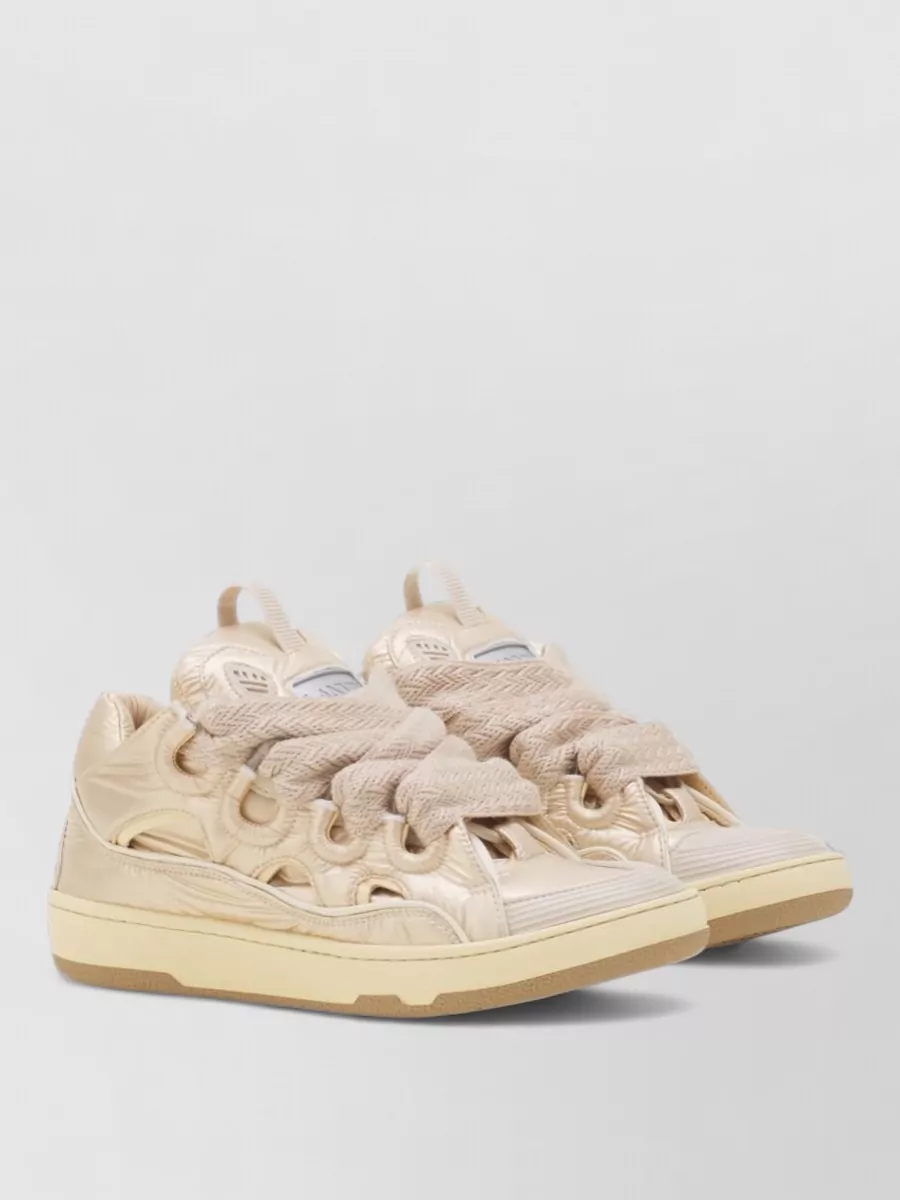 Lanvin Glossy Low-top Sneakers With Oversized Laces In Neutral