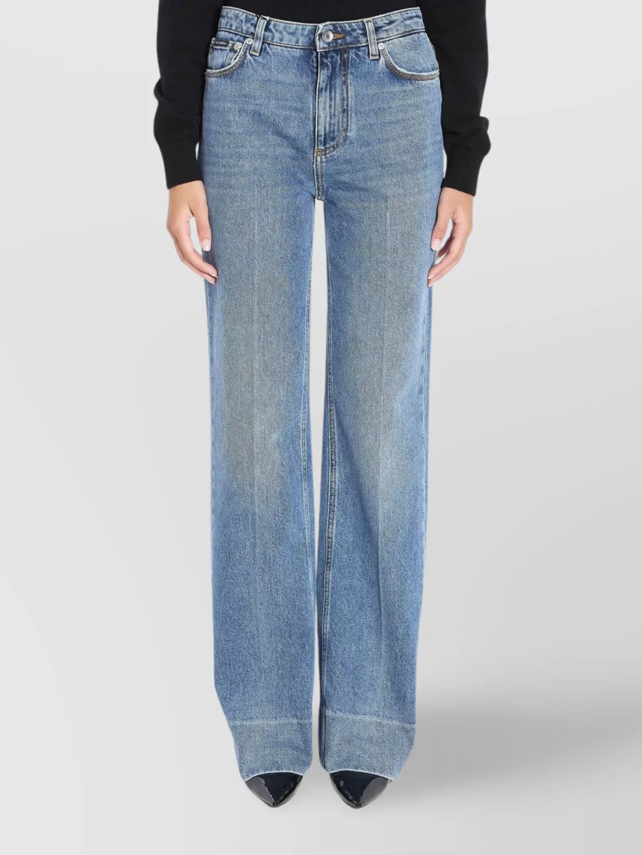 Dolce & Gabbana High-waist Wide-leg Trousers Crease Effect In Blue