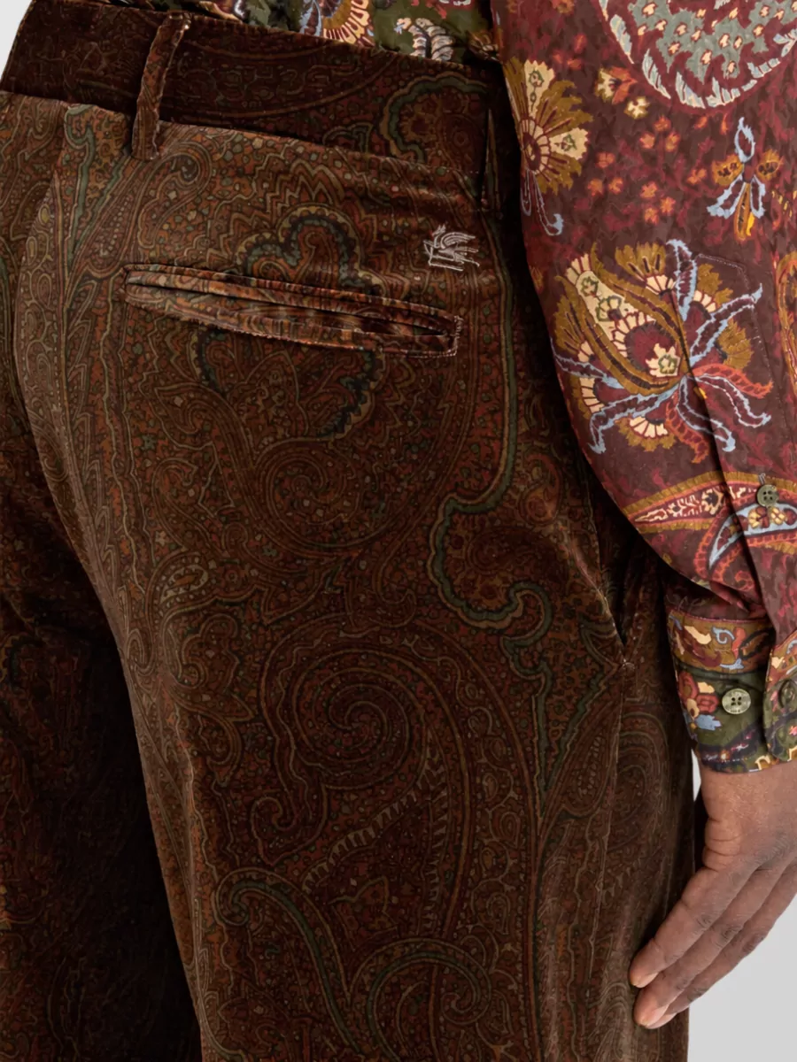 Etro Cotton Velvet Printed Straight-Leg Trousers