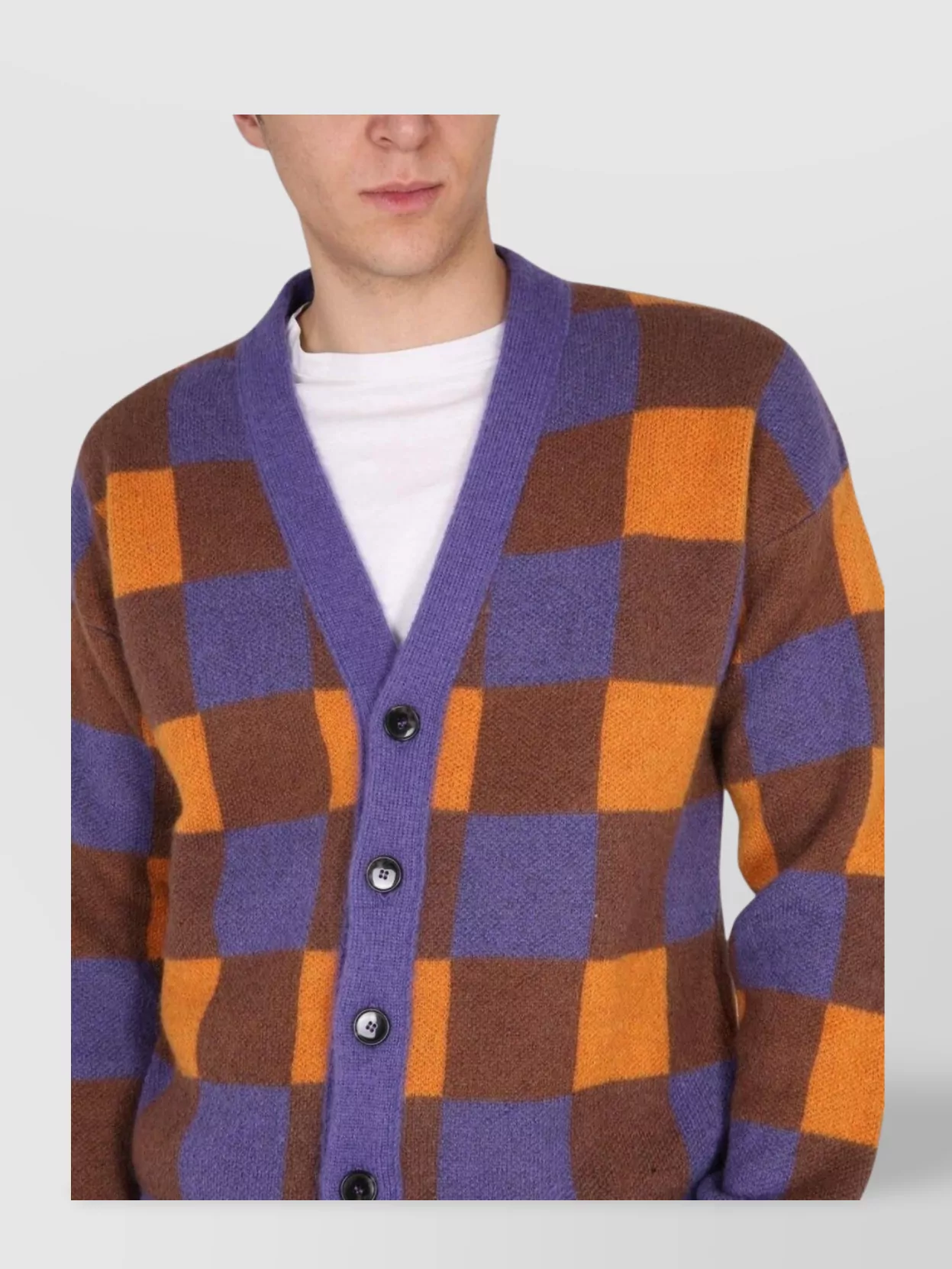 Drôle De Monsieur Check Pattern V-Neck Cardigan With Ribbed Cuffs And Hem