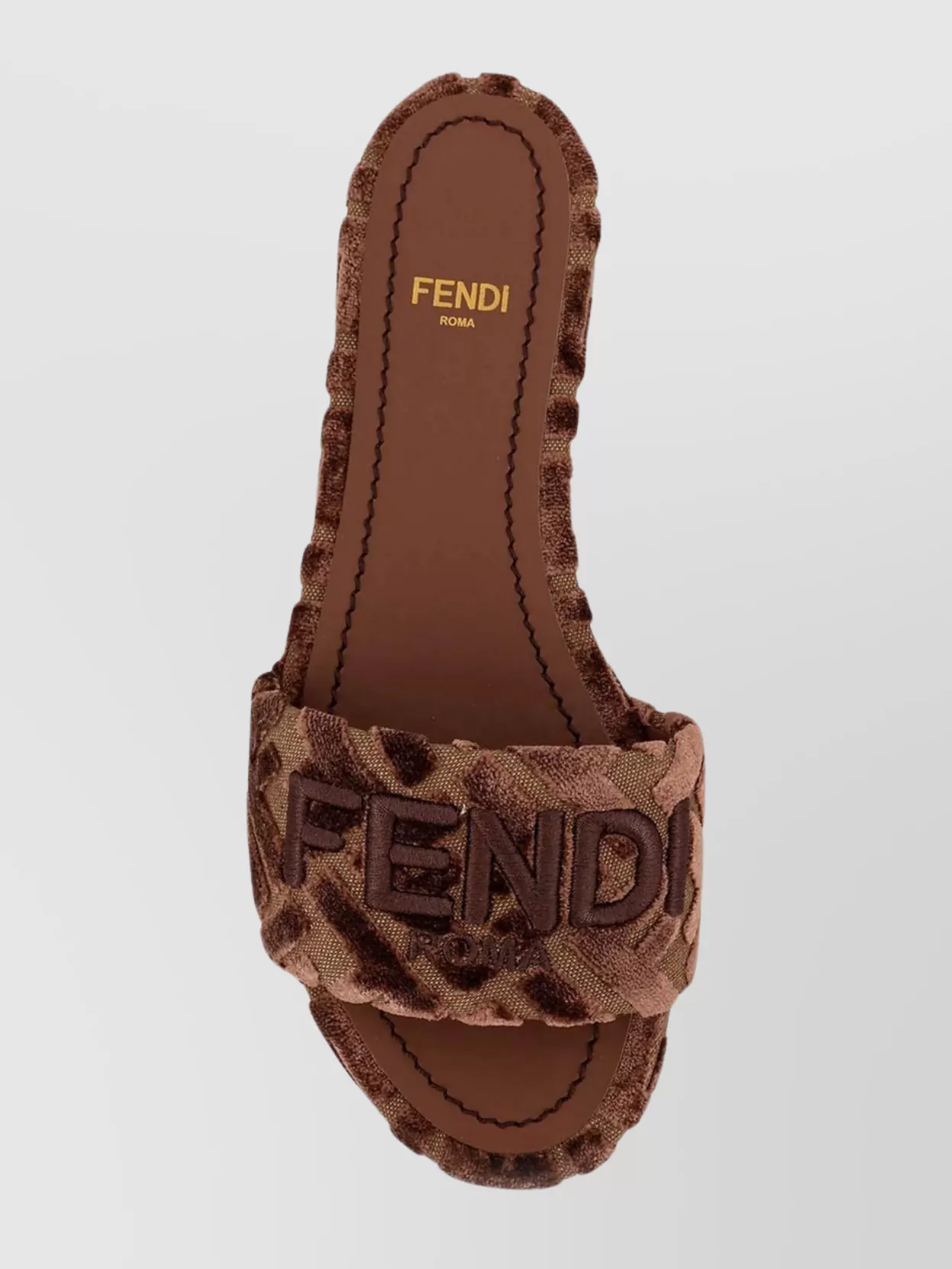 Fendi Sunshine Logo-embroidered Velvet Flat Sandals In Brown