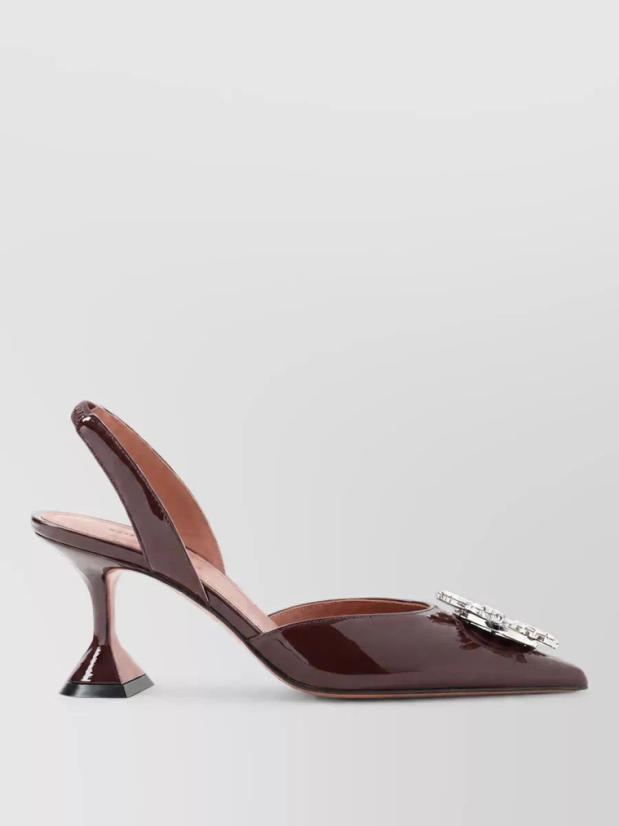 Amina Muaddi patent leather crystal embellished slingback mules