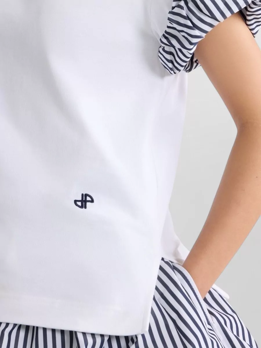 Patou Crew Neck Top Nylon Silk Striped Sleeves