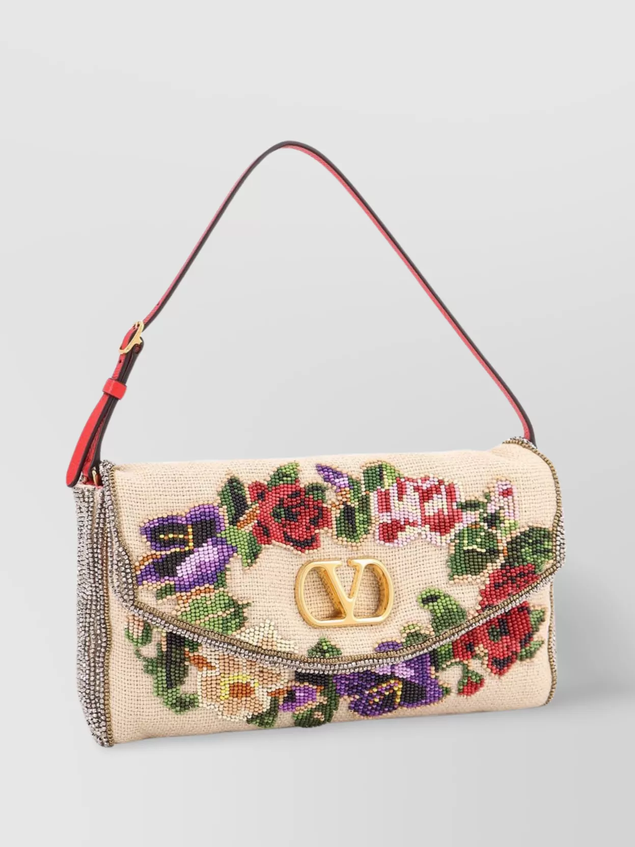Valentino Vain Soft Beads Embroidered Linen Shoulder Bag