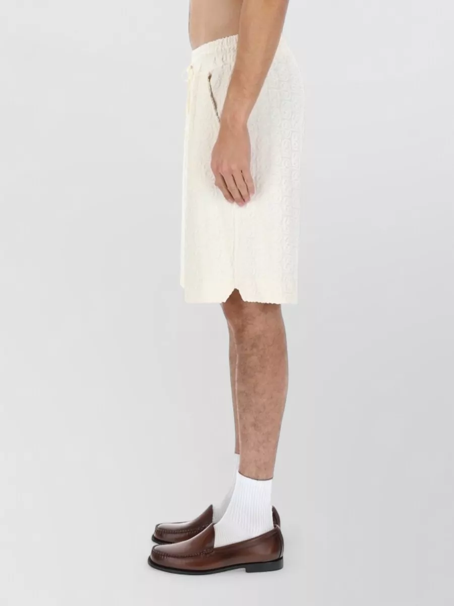 Drôle De Monsieur Monogram Signature Textured Shorts Side Pockets