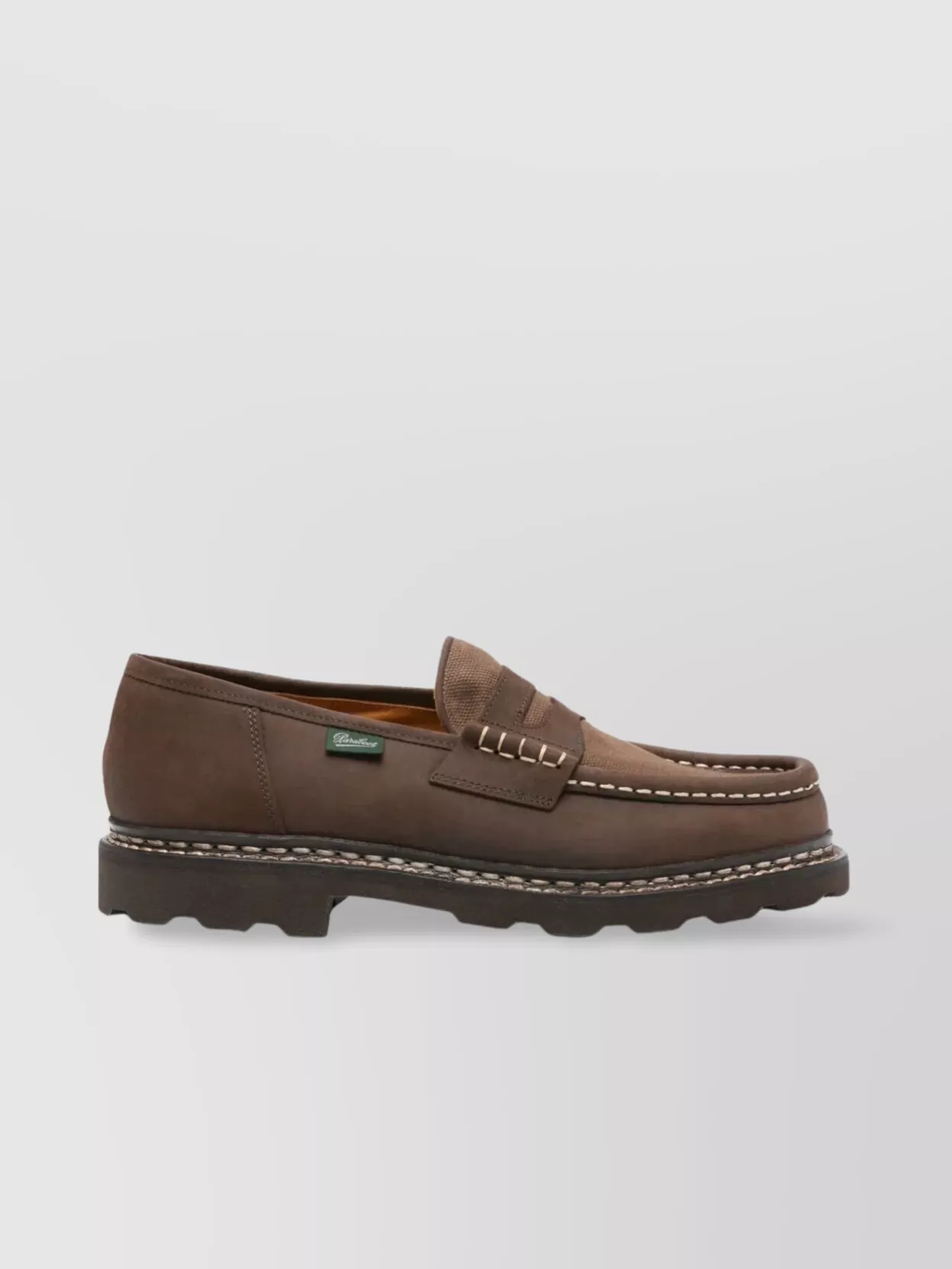 Paraboot Suede Loafers Canvas Inserts Round Toe