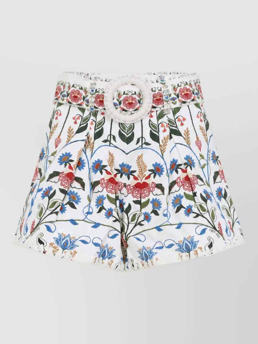 Farm Rio Floral-Print High-Rise Pleated Wide-Leg Shorts