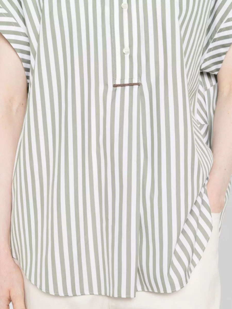 Brunello Cucinelli Striped Short-Sleeve Shirt