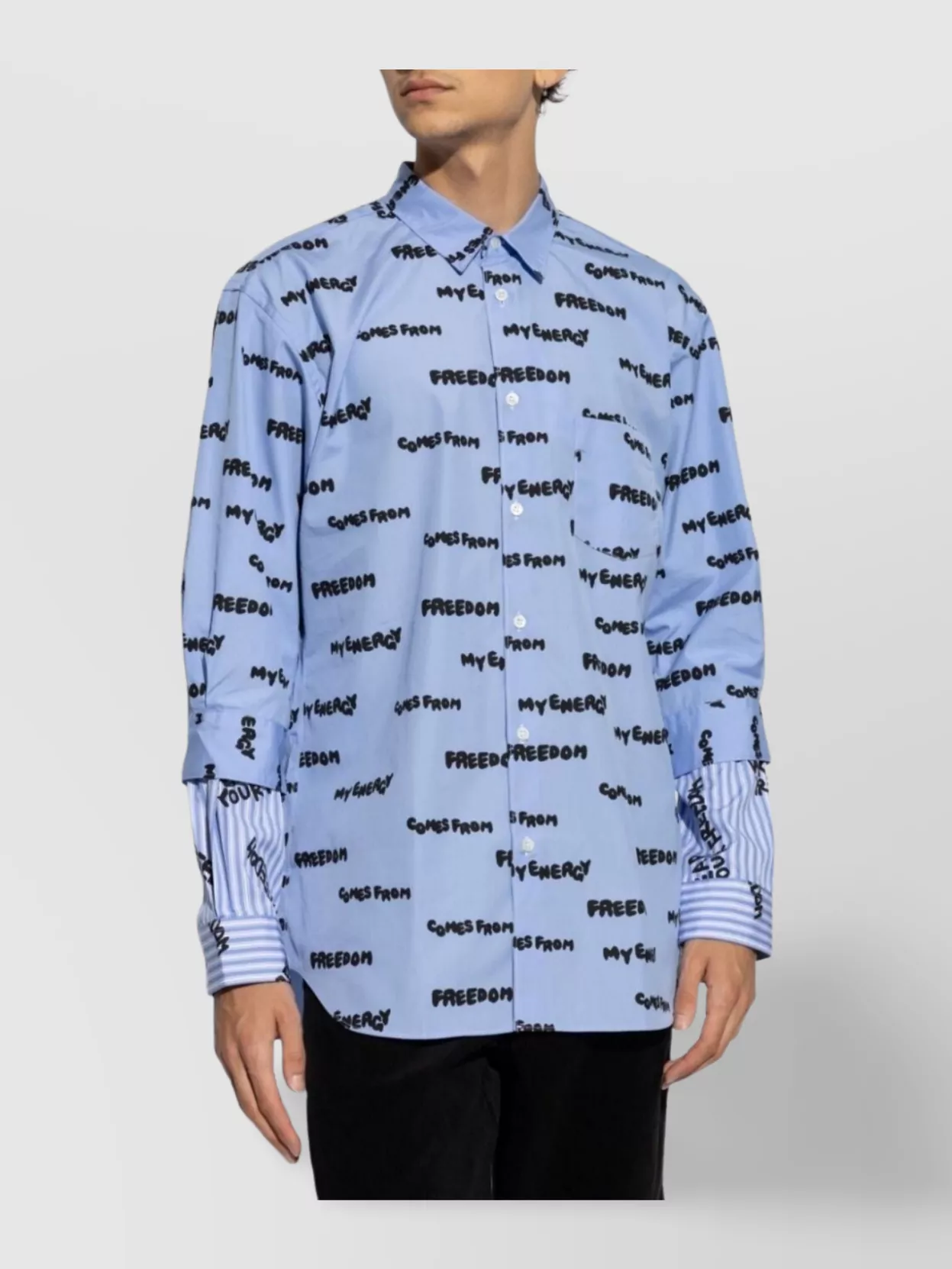 Comme Des Garçons Cotton Shirt With All Over Slogan Print