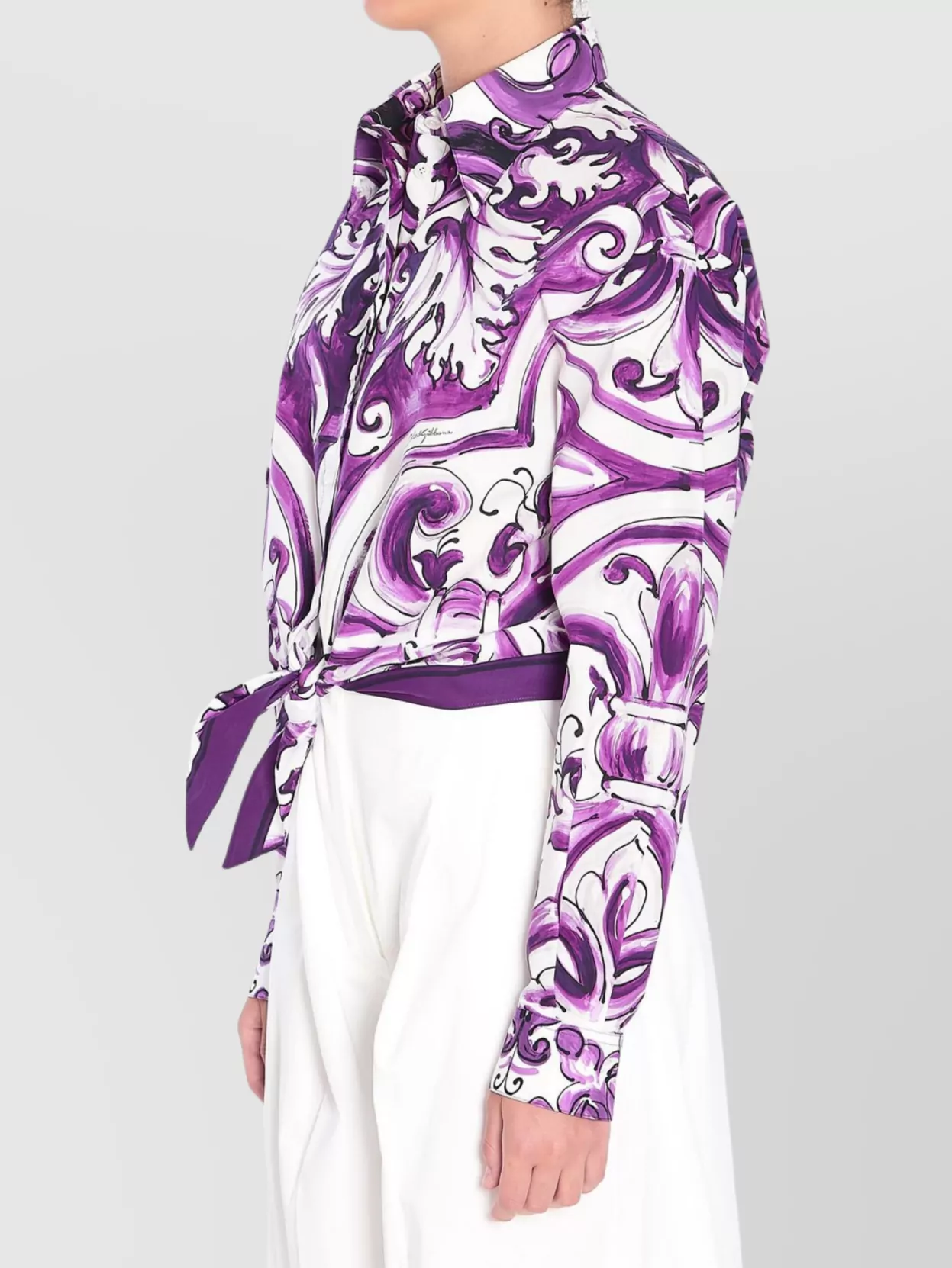 Dolce & Gabbana Maiolica Print Poplin Shirt Shirts Violet In Purple