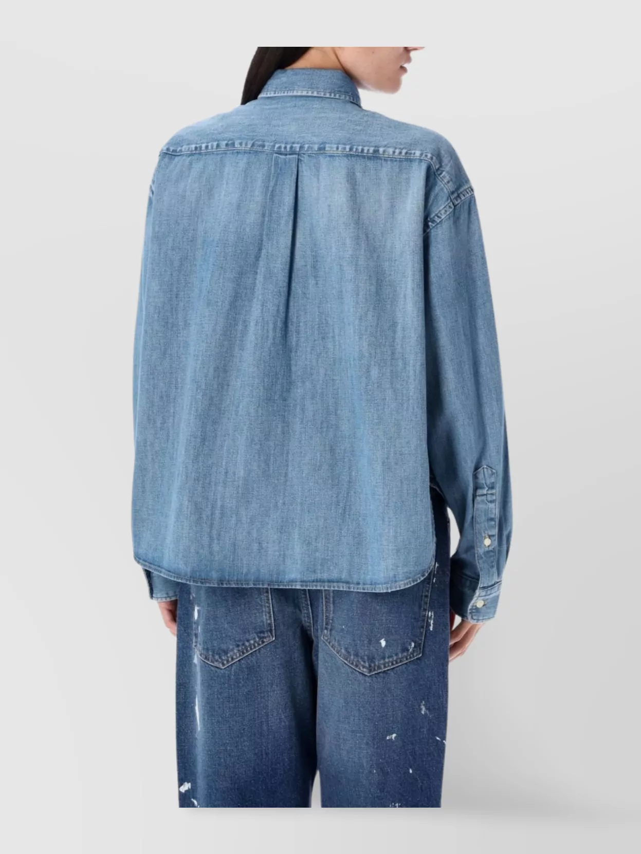 Polo Ralph Lauren Cropped Boxy Chambray Denim Shirt In Blue