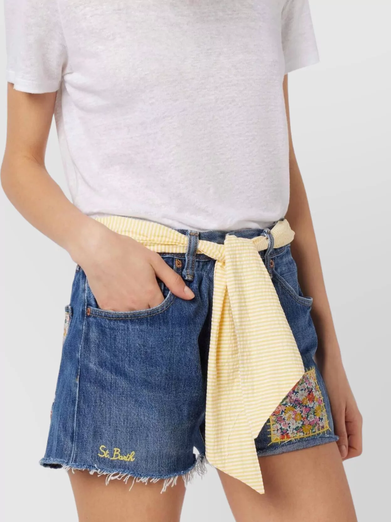 Saint Barth Arizona Attached-scarf Denim Shorts