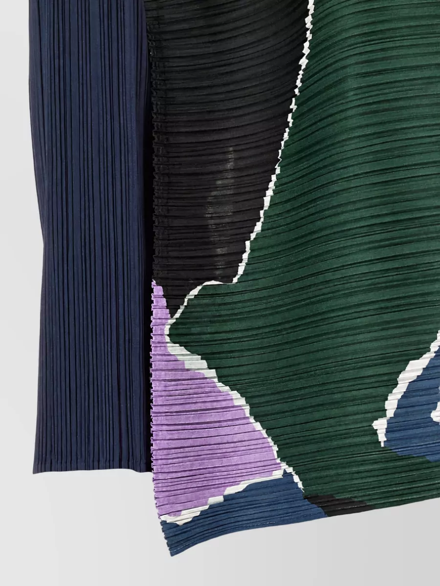 Pleats Please Issey Miyake Pleated Abstract-Print Boat Neck 3/4-Sleeve Blouse